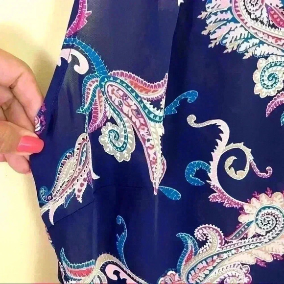 Laundry Shelly Segal Navy Paisley Loose Neck Sleeveless Top Blouse Size S - Picture 5 of 12